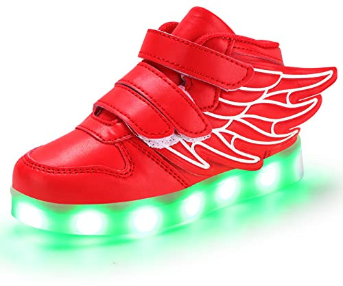 PADGENE Kinderschuhe für Jungen und Mädchen, LED-Beleuchtung, 7 Farben, Blinklicht, USB, wiederaufladbar, Sicherheit, modisch, Oben, rot, 30 EU