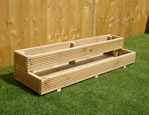 Two Tiered Garden Level Steps Wooden Timber Decking Planter Trough (Large - 4ft (122 cm), Natural)