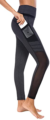 Flatik Sport Leggings Damen mit Taschen,Damen Netzoberfläche yogahose Sporthose Leggings Fitnesshose Sporthose Training Laufende Leggings L