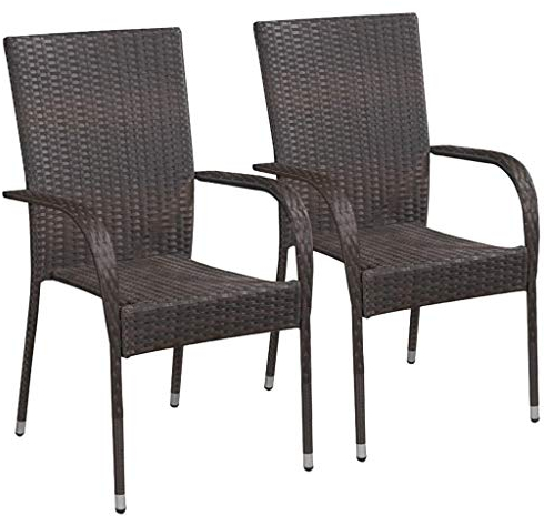 Festnight Garten-Essstühle 2 STK. | Polyrattan Essstuhl | Rattan Stapelstuhl | Outdoor Gartenstuhl | Vintage Rattanstuhl | Rattansessel | Braun Poly Rattan mit Stahlrahmen 55,5 x 53,5 x 95 cm