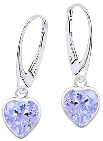 Herz Ohrringe Silber 925 Hängend mit Zirkonia Stein Mädchen Damen Hängeohrringe (Lila)
