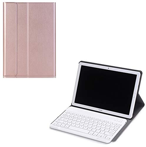 Funda tipo libro con teclado inalámbrico J&H para Huawei MediaPad T3 10, funda protectora sintética con teclado Bluetooth desmontable para Huawei MediaPad T3 10