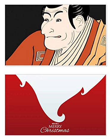 Weihnachtskarte im japanischen Stil, Ukiyoe männlich, Kimono, Weihnachten, Vintage-Nachricht