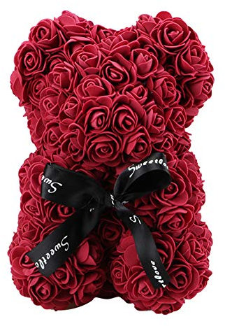 Demiawaking Orso Rose 23 CM Fiori Artificiali Orsetto di Rose Orso Rose Finte in Schiuma Bambola Regalo per Compleanno San Valentin Anniversario (Vino Rosso)