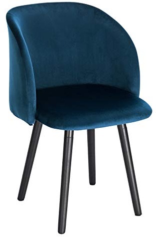 WOLTU Esszimmerstuhl 1 Stück Küchenstuhl Wohnzimmerstuhl Polsterstuhl Sessel, Armlehnstuhl mit Rückenlehne, für Esszimmer, Küche, Wohnzimmer, Samt, Gestell aus Massivholz, Blau, BH121bl-1