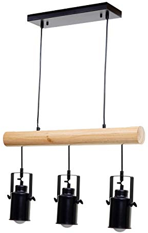 Pendelleuchte HWC-H83, Hängelampe Hängeleuchte, Industrial Vintage Massiv-Holz Metall schwarz - 3 Spotlampenschirme