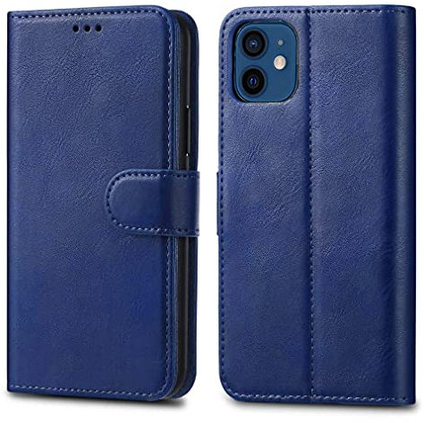 iPhone 12/ iPhone 12 Pro 6.1 Leather Case - Premium Wallet Case Leather Flip Cover For iPhone 12/ iPhone 12 Pro [Card Holder] [Magnetic Closure] (Blue)