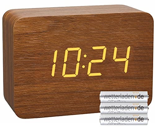 TFA Dostmann Design Funk-Wecker in Holz-Optik Clocco, 60.2549, Kunststoff, L 100 x B 41 x H 70mm (braun/orange mit Batterien)