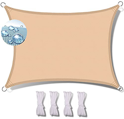 tenda da sole rettangolare 4x8 riso vele ombreggianti rettangolare tenda a vela impermeabile rotolo telone oscurante tenda a vela parasole quadrato per terrazza con corda di fissaggio-color crema