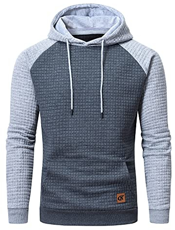 YuKaiChen Pullover Herren Arbeitspullover Waffel-Stoff Fleece Hooded Sweat Sweatshirt Grau/Hellgrau L
