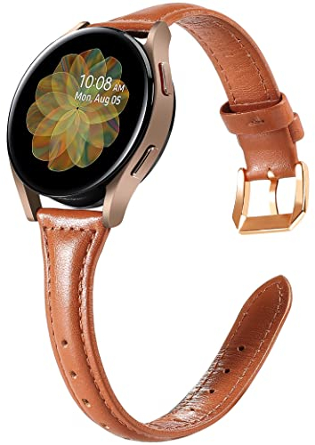 Wearlizer Armband Kompatibel mit Samsung Galaxy Watch 6/7/4/5 40mm 44mm, 20mm Leder Ersatzarmband für Watch 6 Classic/ 5 Pro/4 Classic/Active 2/3 41mm, Brown/Rosegold