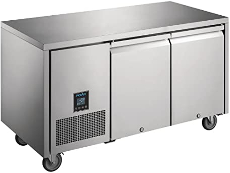 Polar Refrigeration U-Series 350W Premium Double Door Counter Fridge 267 Litre, Stainless Steel, -2°C to 4°C,850(H) x 1420(W) x 660(D)mm, Lockable Doors with Integrated Handles, Energy Rating B, UA005
