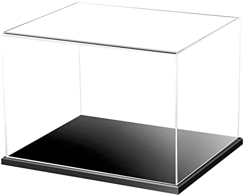 MEEC Vitrine aus transparentem Acryl, Thekenbox mit schwarzem Sockel, staubdicht, für Actionfiguren, Sammelspielzeug (25 x 10 x 14,5 cm)