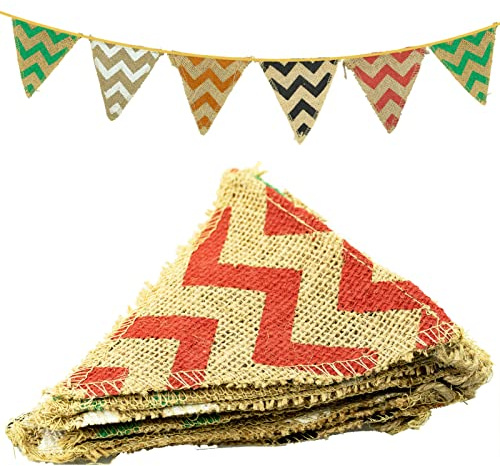 Linen Bunting 2.8 M Hessian Flag Banner Jute Pennant Flag Garlands Fabric Triangle Flags Vintage Cloth Shabby Chic Decoration for Rustic Wedding