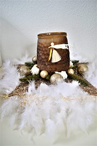Adventskranz Weihnachten Stern mit Kerzenglas Windlicht Federn 40 cm Tischdeko