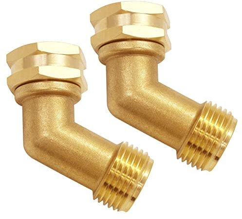 Joywayus GHT - Tubo da giardino da 3/4 a gomito a 45 gradi in ottone con rondelle per raccordi acqua camper e rubinetti residenziali per esterni (confezione da 2)