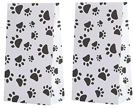 FSSTUD 12 Stück Haustier Pfote Drucken Geschenktüten Papier Party Süßigkeiten Taschen Dessert Plätzchen Taschen Geschenk Leckerei Beutel für Geburtstag
