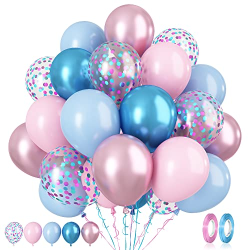 Palloncini rosa e blu macaron, 60 pezzi da 12 pollici palloncini per la festa della baby shower, Palloncini rosa blu metallici per genere rivelare compleanno baby shower Nozze arty laurea