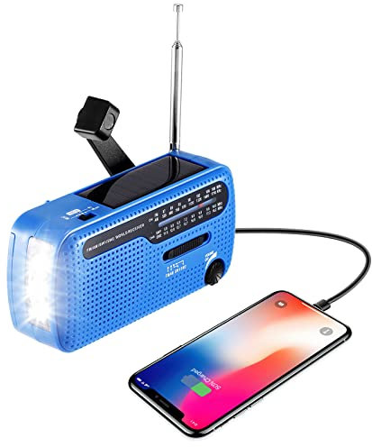 Solar Kurbelradio, AM/FM/SW Tragbare Notfallradio, 1200mAh Wiederaufladbare Powerbank Radio Batteriebetrieben mit LED Taschenlampe und SOS Alarm für Camping, Reisen(blau)