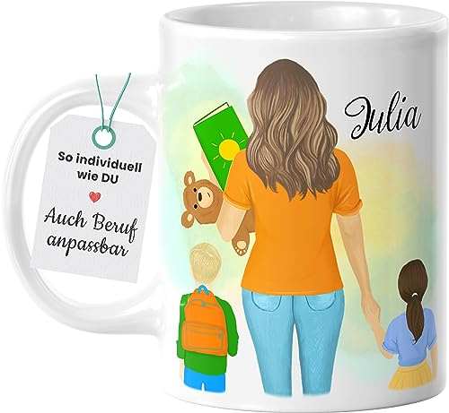 Personalisierte Erzieherin Tasse, individuelles und persönliches Geschenk für Kolleginnen und Freundinnen, Erzieher Kaffeetasse | Teetasse mit Namen und Spruch, Keramiktasse 330 ml