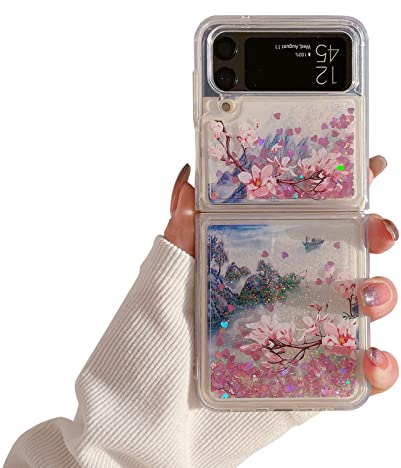 YAKVOOK Schutzhülle für Samsung Galaxy Z Flip 3 5G 2021, Glitzer-Hülle, flüssig, glitzernd, luxuriös, fließender Treibsand, transparent, für Mädchen und Frauen für Galaxy Z Flip 3