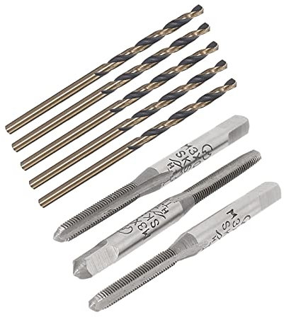 sourcing map 3pcs Straight Threaded Tap M3 x 0.5 Metric SKS2 3 Flutes & 5 Pcs Straight Shank Twist Drill Bits 2.5mm High Speed Steel