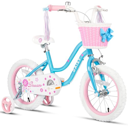 Glerc Kinderfahrrad 12/14/16 Zoll für 2-7 Jahre Mädchen Fahrrad mit Korb, Luftschlangen, Stützräder und Glocke