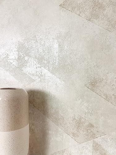 NEWROOM Tapete Creme Vliestapete Glänzend - Betonoptik Modern Beige Natur Beton Putz Betonwand Industrial Glänzend Grafisch inkl. Tapezier-Ratgeber