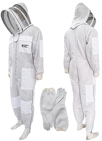 ULTIMATE BEE STORE Ultra Ventilated Beekeepers 3 Layer Suit Coverall - Premium Quality Apiarist costume for Men & Women With Pair of Gloves (4XL, White Fencing Veil)