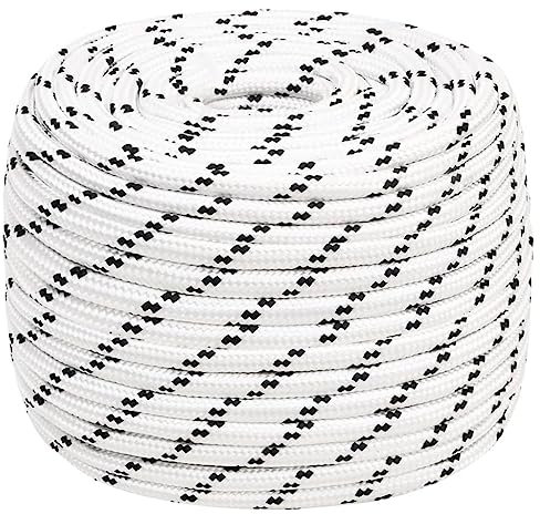 vidaXL White Braided Polyester Boat Rope 14mm x 100m - Multipurpose Anchor Line Cord with 2200 kg Breaking Strength and UV Resistance