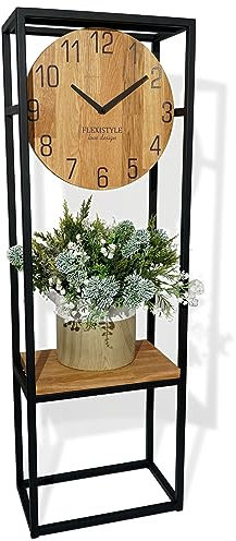 FLEXISTYLE Konsolentisch schwarz Metall Holz Eiche Industrial LOFT Design (30x20x100 mit Uhr)