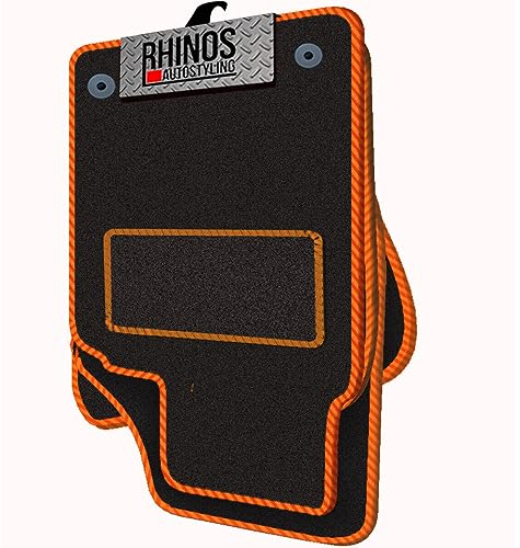 TAILORED FOR DACIA DUSTER (2018 ONWARDS) (WITH PASSENGER DRAWER) - FULL SET OF LUXURY INTERIOR FLOOR CARPET CAR MATS - BLACK MAT + ORANGE EDGING