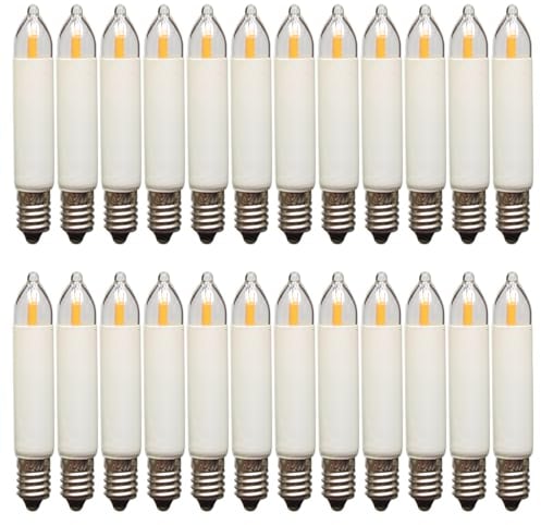 Erzgebirgslicht - AUSWAHL - 24 Stück LED Filament Kleinschaftkerze 8-55V 0,2-0,5W E10 für 4-28 Brennstellen Ersatzbirne Glühbirne Minischaftkerze Glühlämpchen für Lichterketten Pyramide Schwibbogen