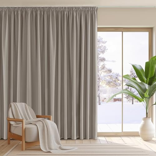 PONY DANCE Extra Breite Vorhänge Wohnzimmer Kräuselband 1er Set Verdunkelungsvorhang für Schienensystem Thermo Gardinne Hitzeschutz Übergardinen Blickdicht, H 260 x B 300 cm, Sandfarben