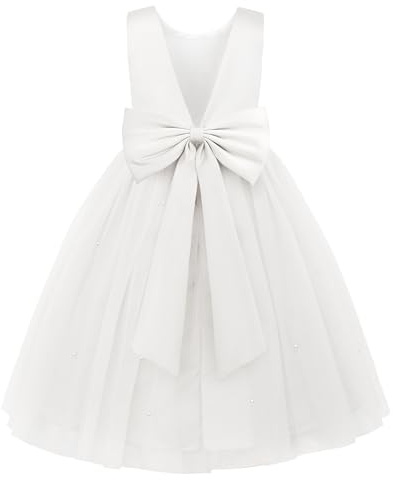 JerrisApparel Flower Girls Dress Wedding Satin Dresses Princess Birthday Party Prom Ball Gown (2T, White)