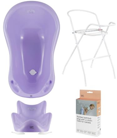 Hylat Baby 4 pièces Yeti Violet: Baignoire pour bébé avec support, siège de bain et vidange - Certificat TÜV Rheinland - solution idéale pour d'agréables expériences de bain - Collection Lite