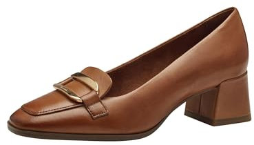 Tamaris Damen Pumps Leder Blockabsatz bequem; Cognac, EU 38