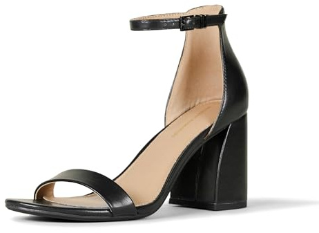 Amazon Essentials Sandalia de Tacón Ancho Mujer, Negro Cuero de Imitación, 37.5 EU
