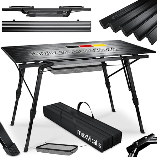 ELONEO maxVitalis Campingtisch klappbar, Aluminium Camping Tisch, Klapptisch faltbar, Outdoor Falttisch höhenverstellbar, inkl. praktischer Tragetasche bis 30 kg (schwarz)