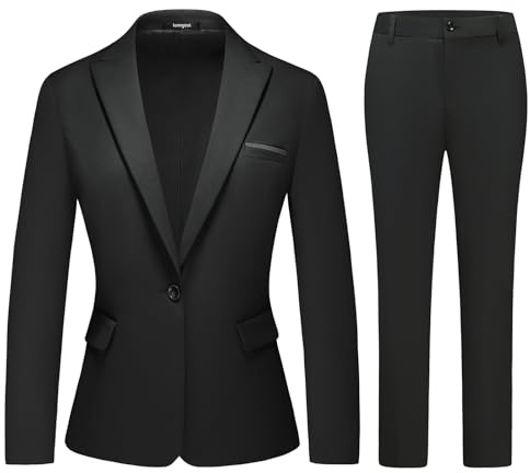 Womens 2 Piece Pants Suit Business Blazer Set One Button,Black M