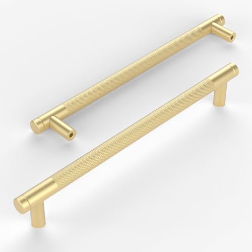 Amerdeco 10 Pack Gold Knurled Cabinet Pulls 160mm Center to Center Kitchen Cabinet Handles for Drawer Dresser, Cupboard and Wardrobe AM003