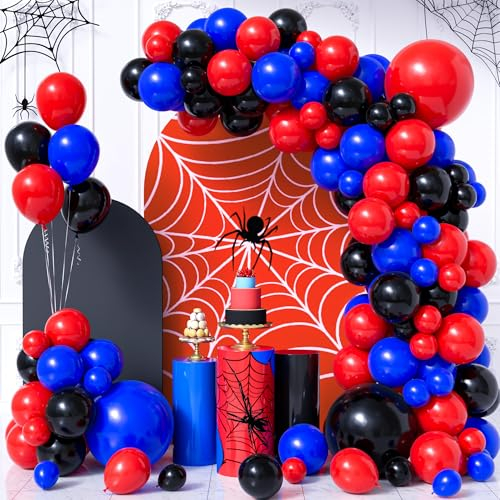 Red Blue Black Balloon Arch Garland Kit, 111Pcs Matte Red Black and Royal Blue Latex Balloon Garland Kit for Boys Kids Spider Hero Theme Party Baby Shower Graduation Party Decorations