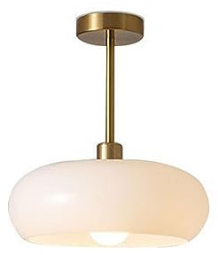 Deckenleuchte Wohnzimmerlampen Mid-Century Vintage Trommel Deckenleuchte Messing Glas Semi Flush Mount Deckenleuchte Deckenleuchte for Wohnzimmer Schlafzimmer Esszimmer Küche Flur Eingang Foyer(Cream