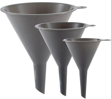 Plastic Kitchen Funnel Set of 3, Round Kitchen Funnels for Filling Bottles, Durable and Multifunctional Funnels for Filling Canning, Cooking, Lab or Car Oil (Gray)