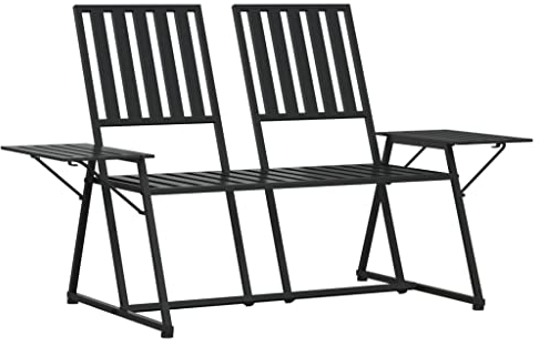 Makastle 2-Sitzer Gartenbank mit Tisch, Metallrahmen Sitzbank Parkbank Balkonbank Gartenmöbel, Wetterfest Garten Balkon Bank, 165 x 75 x 93 cm Schwarz