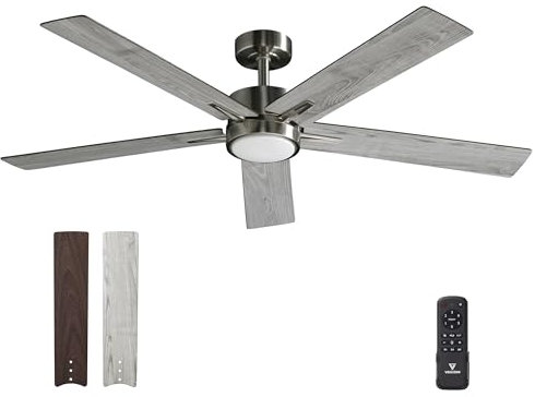 Vagizm Ventilatore da Soffitto con Luce Camera da Letto: Ventilatore da 132 cm con Telecomando – Adatto a Soggiorno, Interno ed Esterno - Silenzioso - 6 Velocità - Grigio