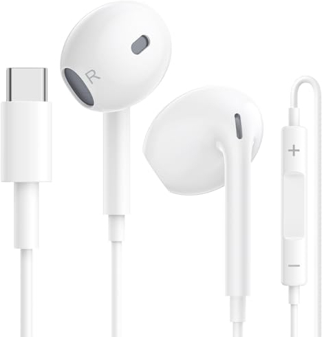 Auriculares USB C, Auriculares con Cable Tipo C, Hi-Fi Estéreo Auriculares In Ear Con Micrófono, Control de Volumen Auriculares para iPhone 15 Plus Pro Max, Samsung Galaxy S24 Plus Ultra S23 Ultra S22