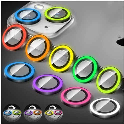 Kucheed Luminoso Protector de Lente de Cámara Compatible con iPhone 13 Pro/iPhone 13 Pro Max, Pegatinas de Película de Cubierta de Cámara de Vidrio Templado, Anillos de Aleación