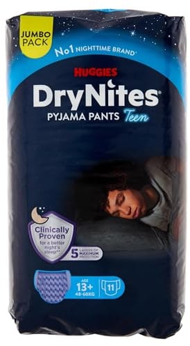 Huggies DryNites Pyjama Pants, Boys 13+ Years (48-60KG), Up to 100% Leak Free Nights, Bedwetting Pants, Jumbo Pack, 11 Count