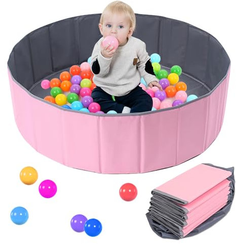 Hojalis Ball Pit, Portable Ocean Ball Pool, Nursery Baby Playpen, Baby Round Ball Pit for Todler Boys Girls Dogs Indoor Outdoor (Pink,80cm)